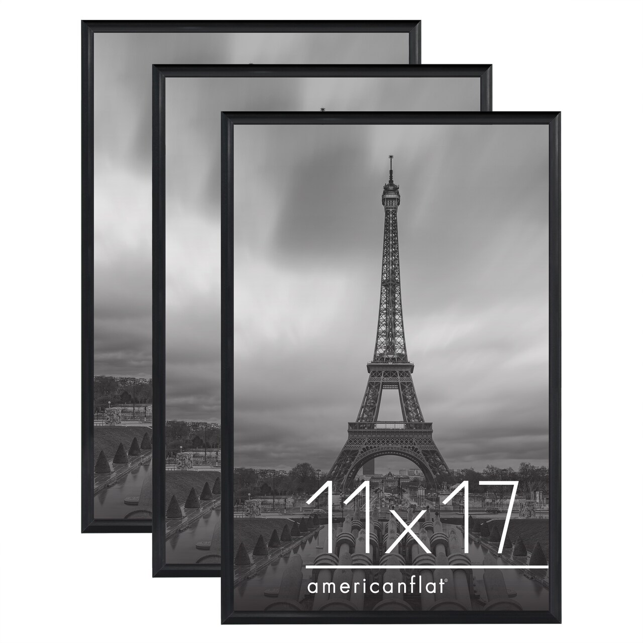 Americanflat Snap-In Picture Frame in Black - Set of 3 - Poster Frame with Slimline Molding, Plexiglass Cover, and Hanging Hardware - Black